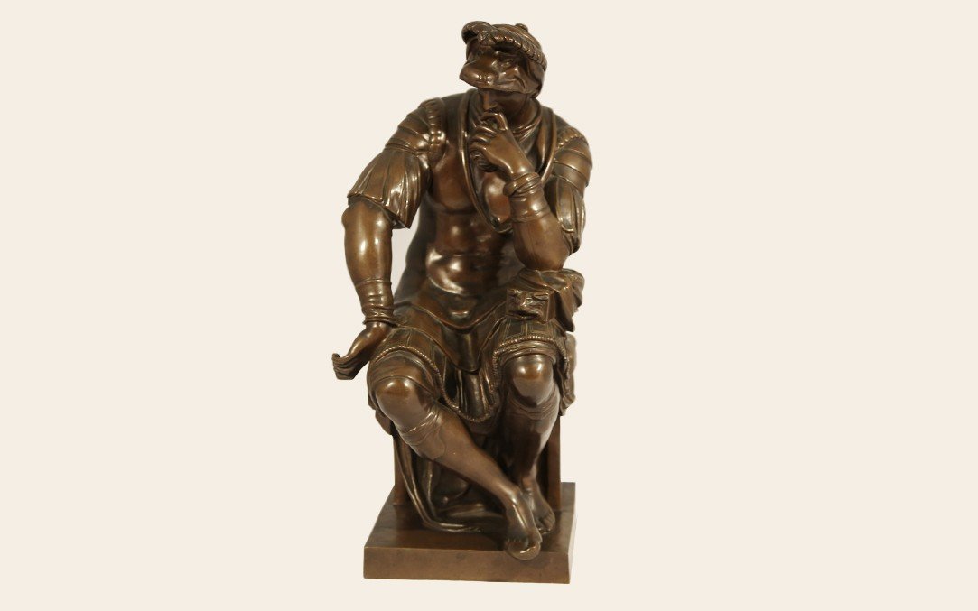 Bronze, Laurent De Médicis d'Après Michel Ange, Fonte Barbedienne (54 Cm)-photo-2