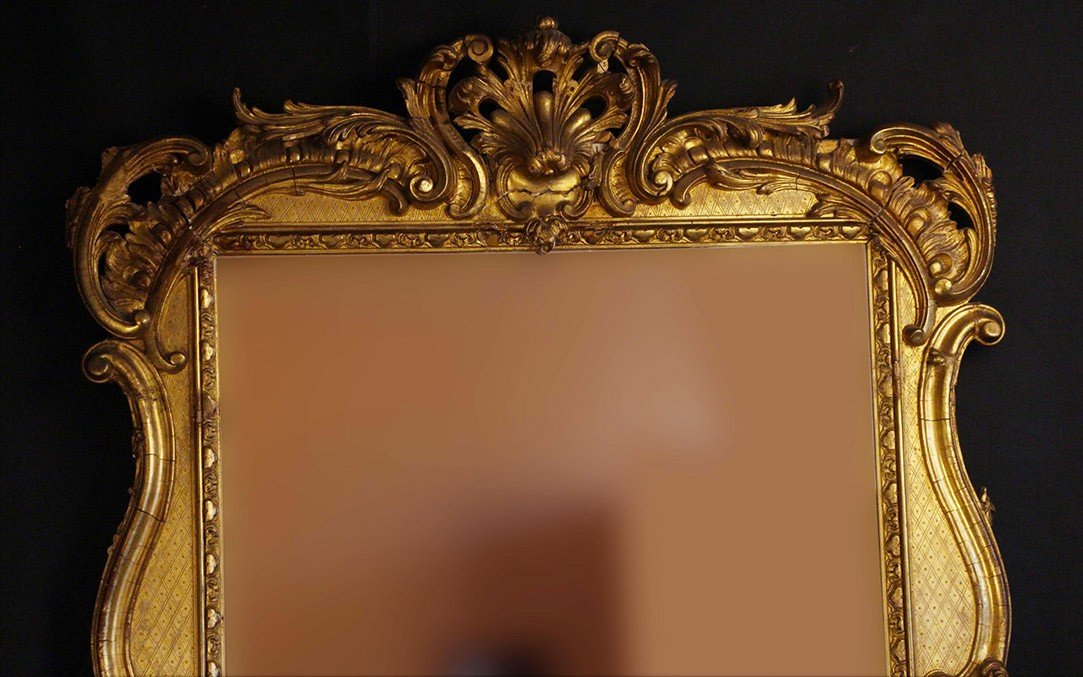 Miroir XIXème Bois Doré à La Feuille, 140 X 95 cm-photo-3