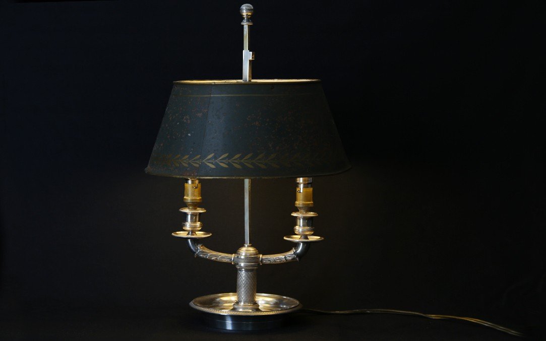 Lampe Bouillotte En Bronze Argenté, 1er Empire, début XIXème Siècle -photo-2