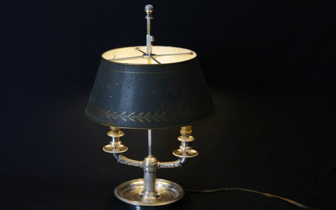 Lampe Bouillotte En Bronze Argenté, 1er Empire, début XIXème Siècle -photo-3