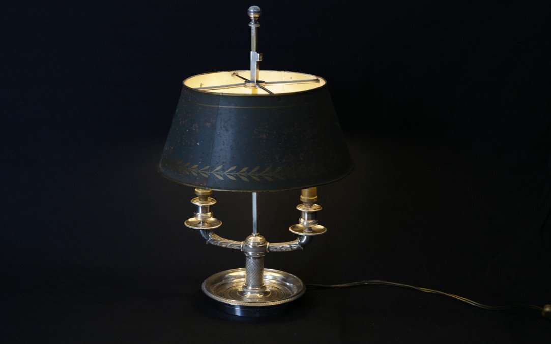 Lampe Bouillotte En Bronze Argenté, 1er Empire, début XIXème Siècle -photo-4