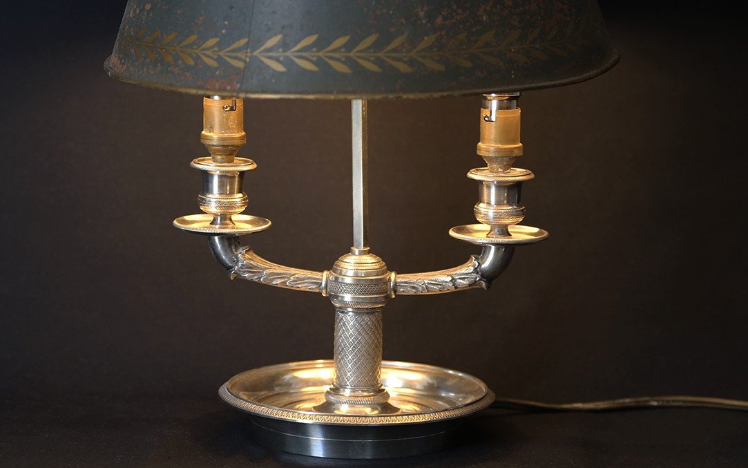 Lampe Bouillotte En Bronze Argenté, 1er Empire, début XIXème Siècle -photo-3