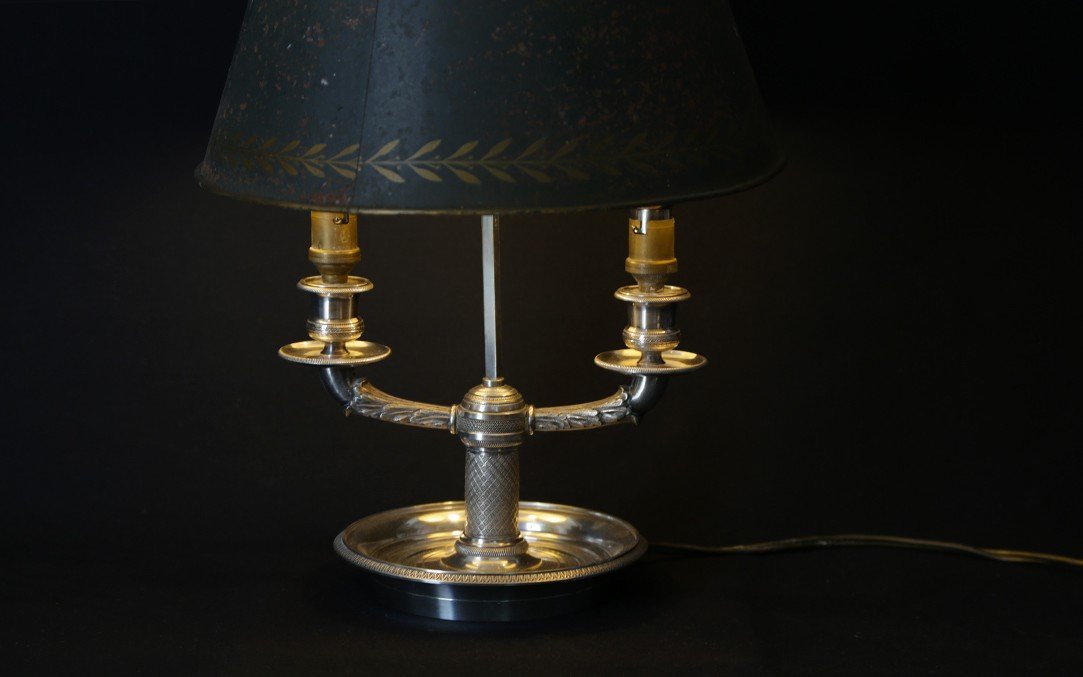 Lampe Bouillotte En Bronze Argenté, 1er Empire, début XIXème Siècle -photo-4