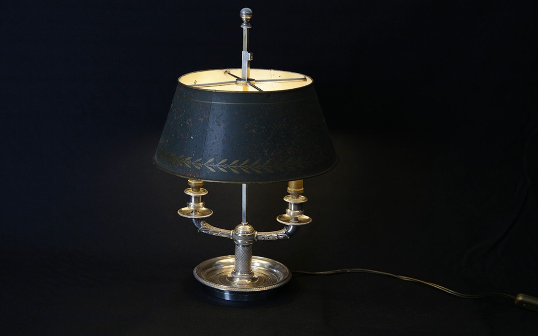 Lampe Bouillotte En Bronze Argenté, 1er Empire, début XIXème Siècle 