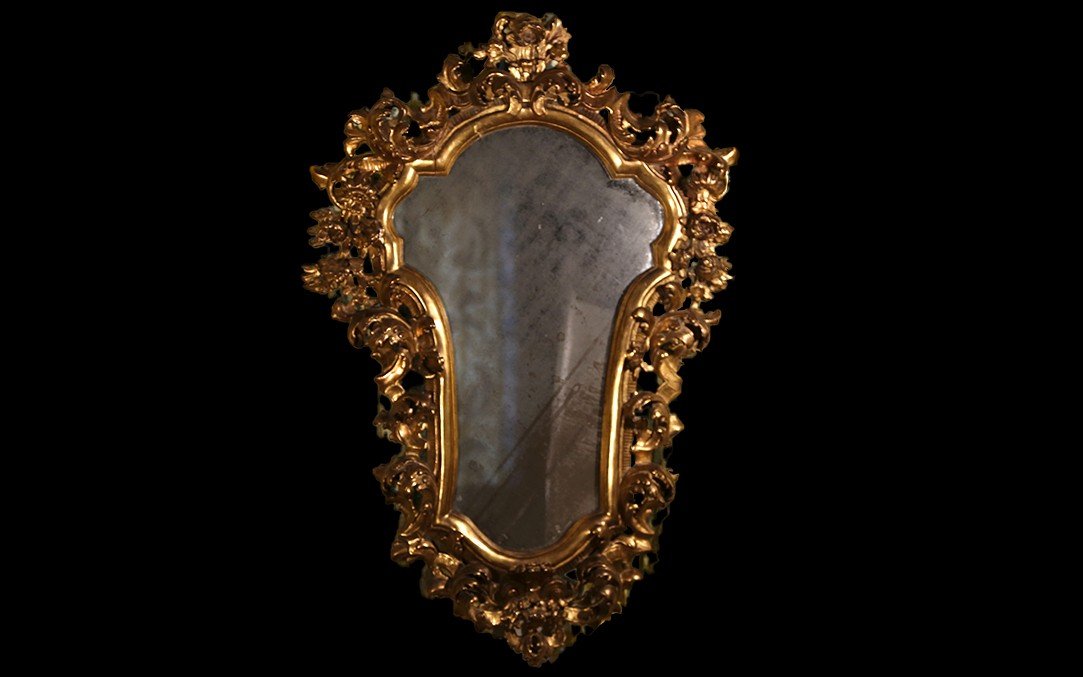 Miroir Italien, Rococo/baroque, XVIIIeme, Bois Doré (92 Cm)-photo-6