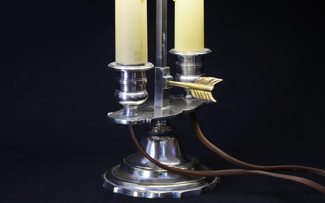 Two-light Bouillotte Lamp, Silver-plated Bronze, 19th Century -photo-2