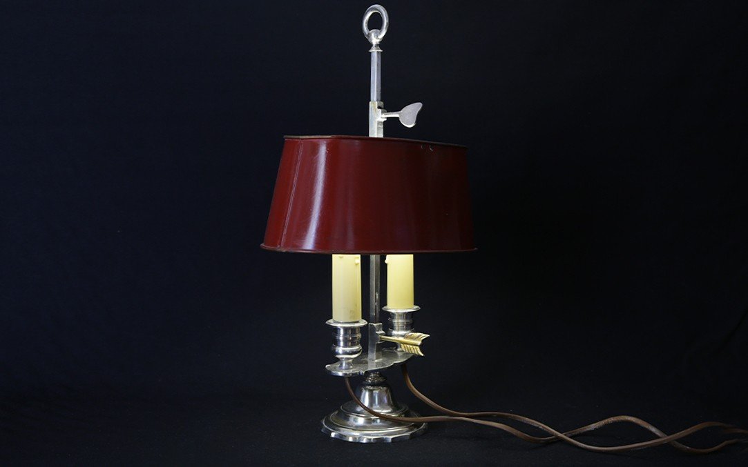 Two-light Bouillotte Lamp, Silver-plated Bronze, 19th Century -photo-4