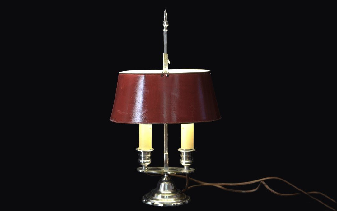 Two-light Bouillotte Lamp, Silver-plated Bronze, 19th Century -photo-1