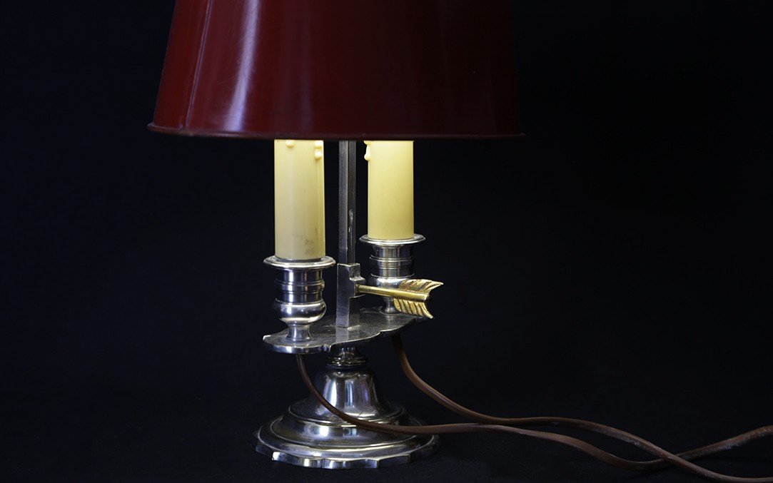 Two-light Bouillotte Lamp, Silver-plated Bronze, 19th Century -photo-2