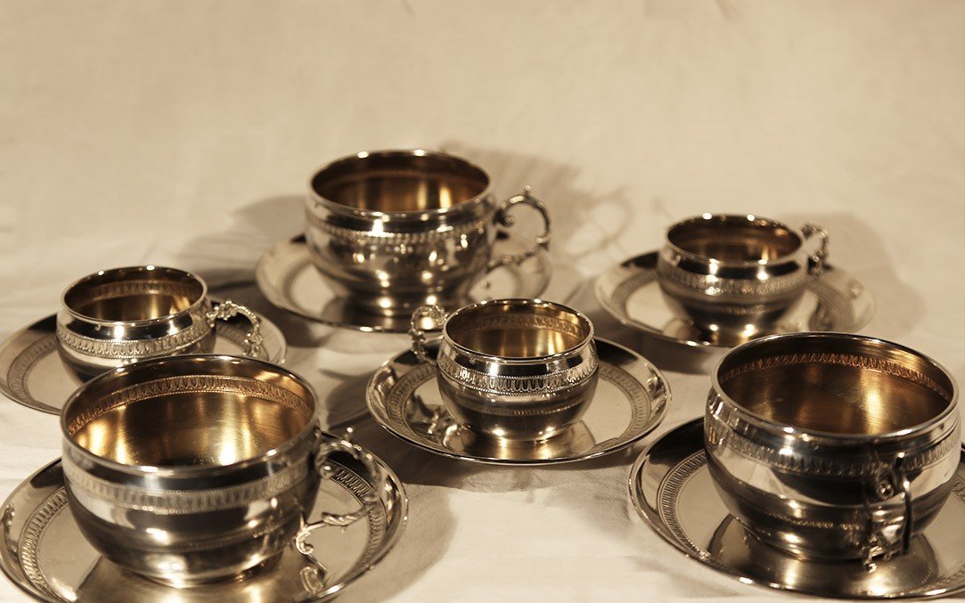 6 Cups, Solid Silver, 19th Century -photo-1