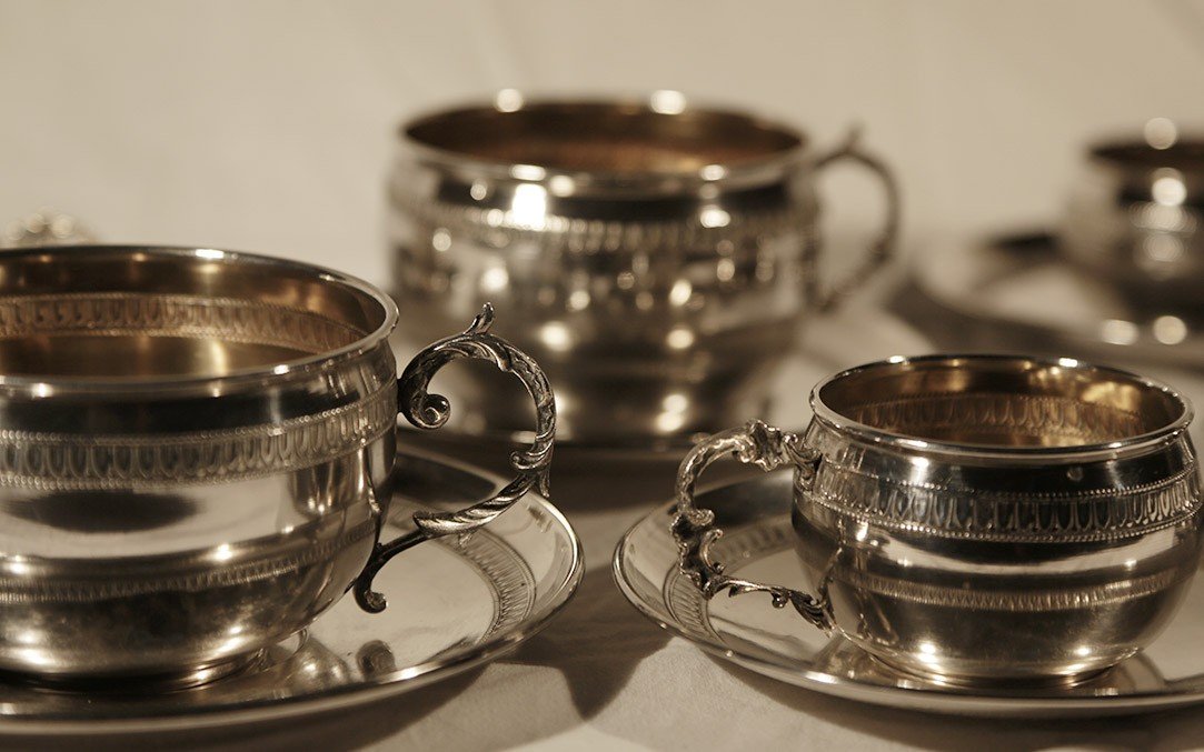 6 Cups, Solid Silver, 19th Century -photo-8