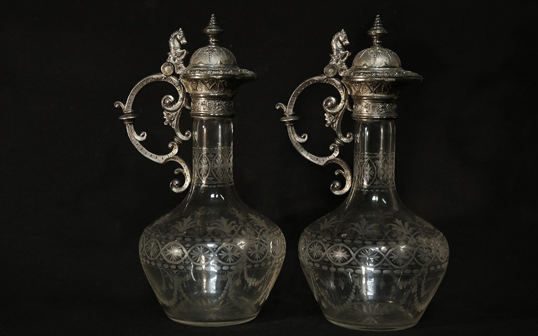 Pair Of Crystal And Silver Metal Ewers-photo-3