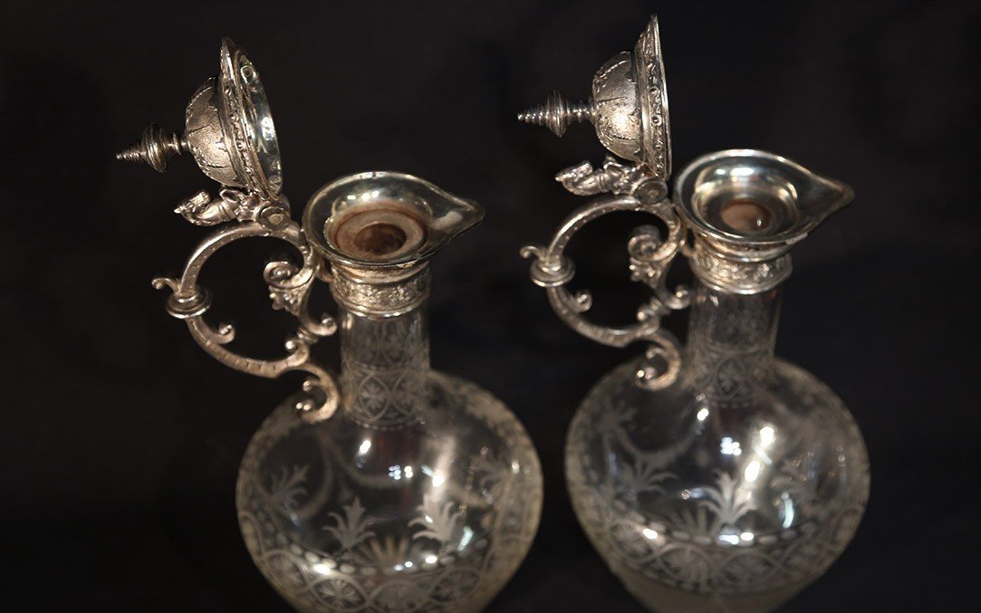 Pair Of Crystal And Silver Metal Ewers-photo-1