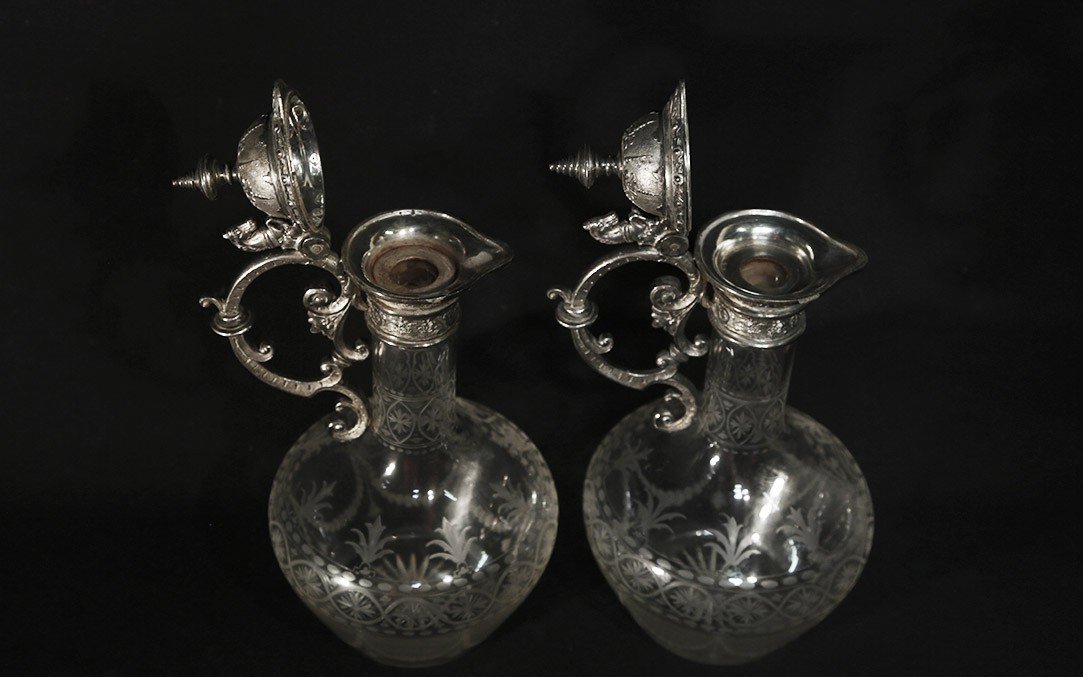 Pair Of Crystal And Silver Metal Ewers-photo-3