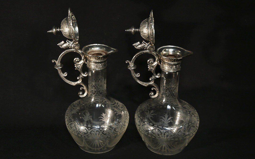 Pair Of Crystal And Silver Metal Ewers-photo-4