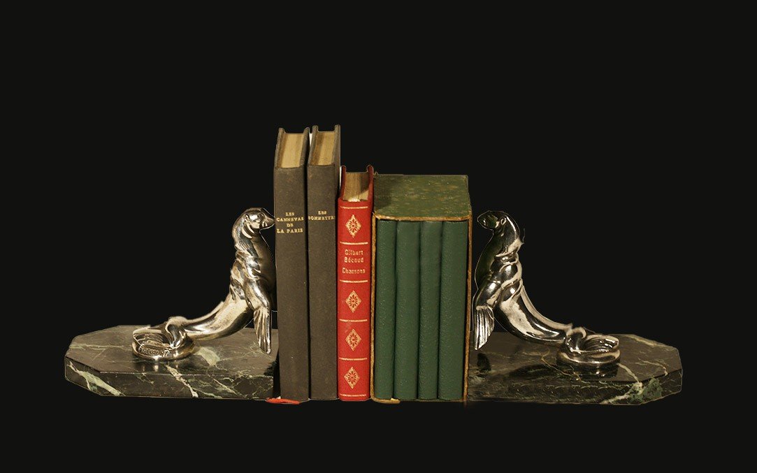 Maurice Frécourt, Bookends, Silvered Bronze, Circa 1920