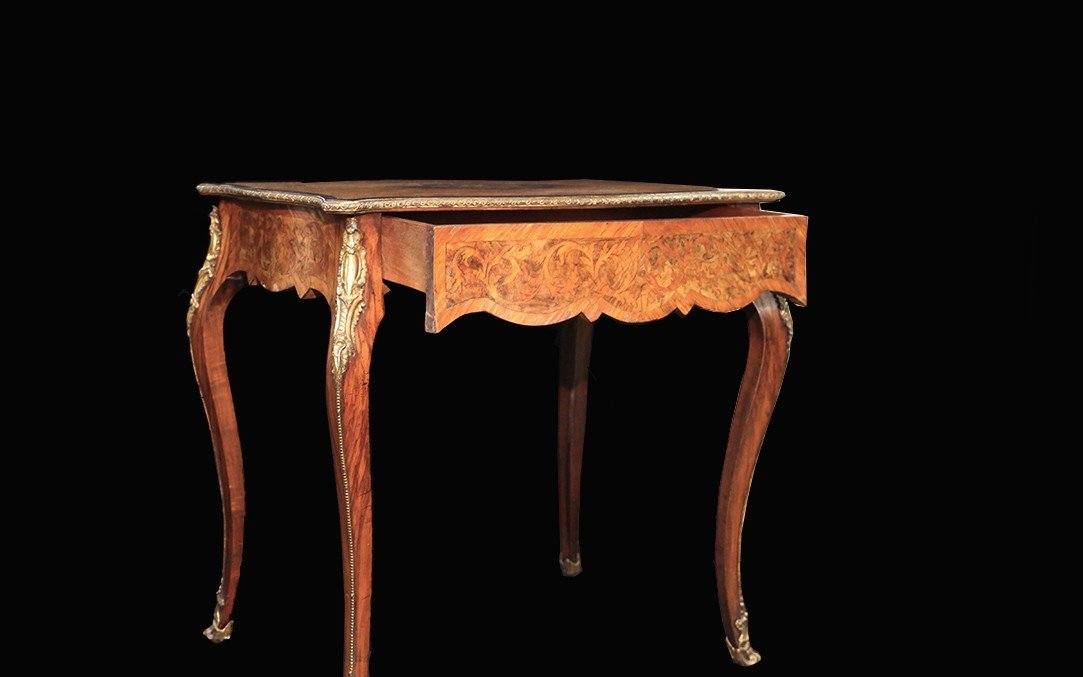 Napoleon III Marquetry Table, 19th Century-photo-5