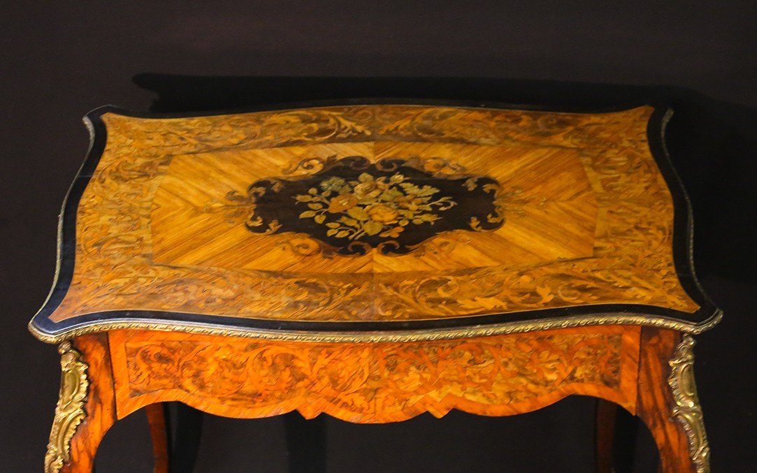 Napoleon III Marquetry Table, 19th Century-photo-6