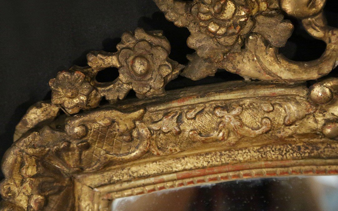 Large Regency Mirror In Gilded Wood, 18th Century (102 X 62 Cm) -photo-5