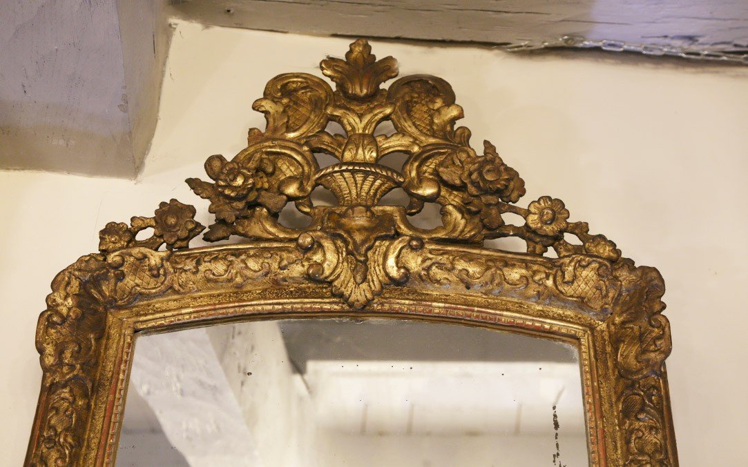 Large Regency Mirror In Gilded Wood, 18th Century (102 X 62 Cm) -photo-6