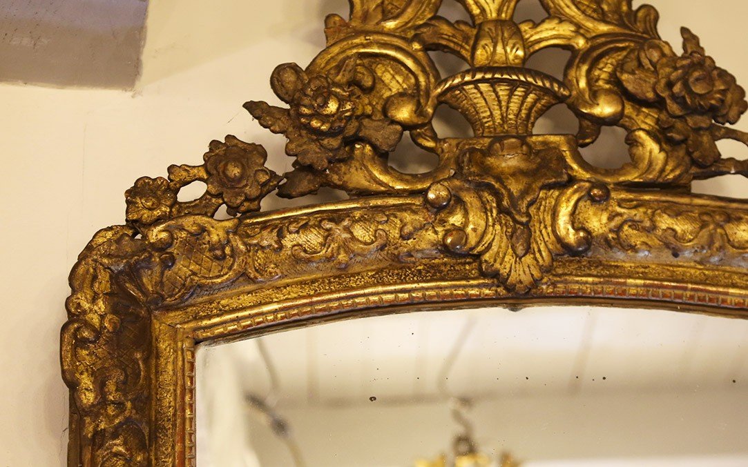 Large Regency Mirror In Gilded Wood, 18th Century (102 X 62 Cm) -photo-8