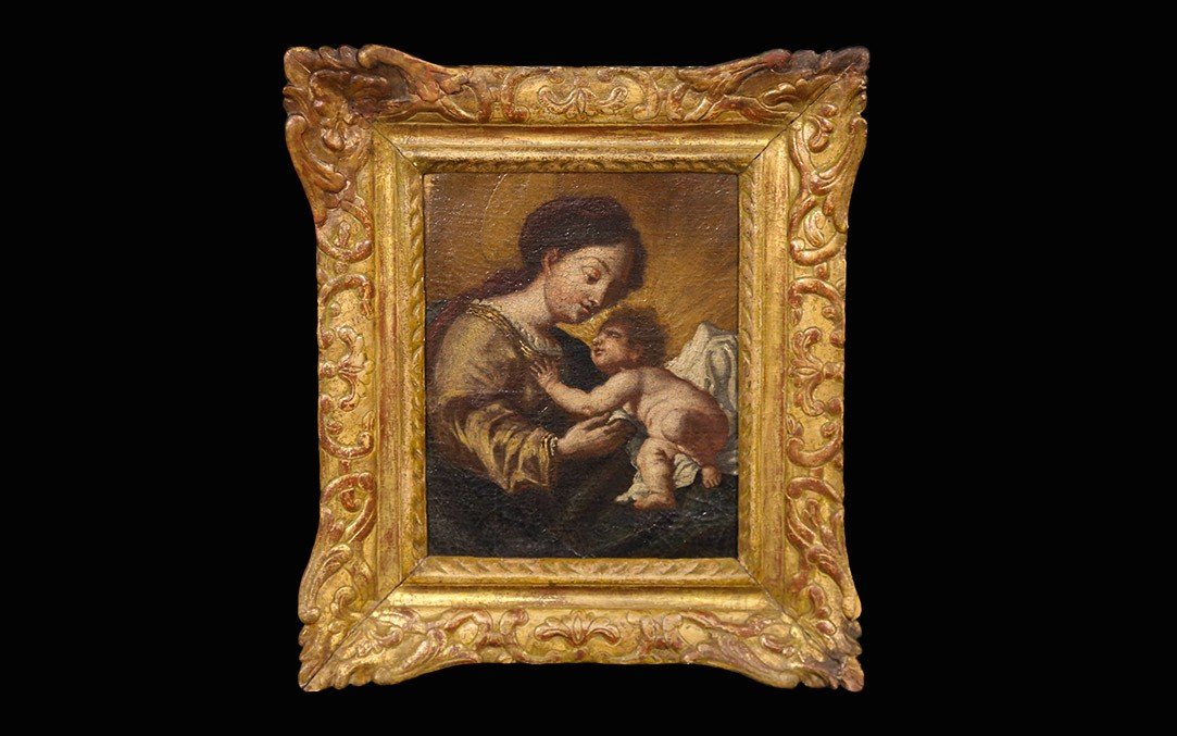 Vierge à l'Enfant,  XVIIIème Siècle,  Huile Sur Toile (45 x 40 Cm)-photo-1