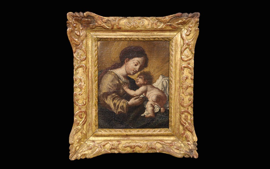 Vierge à l'Enfant,  XVIIIème Siècle,  Huile Sur Toile (45 x 40 Cm)-photo-2