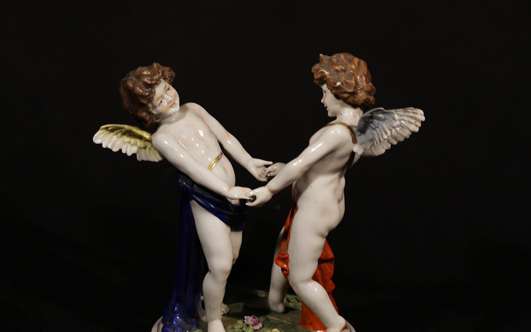 Pair Of Porcelain Angels, Saxony, 19th Century-photo-2