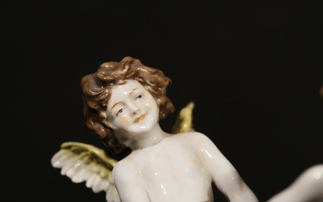 Pair Of Porcelain Angels, Saxony, 19th Century-photo-3