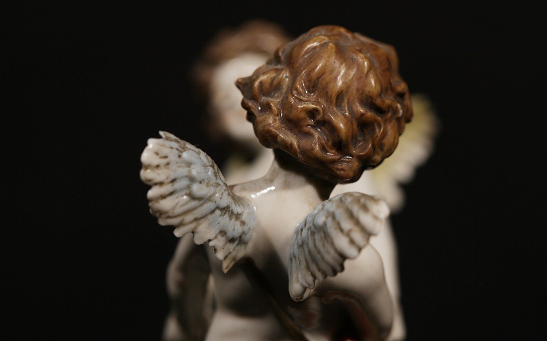 Pair Of Porcelain Angels, Saxony, 19th Century-photo-4