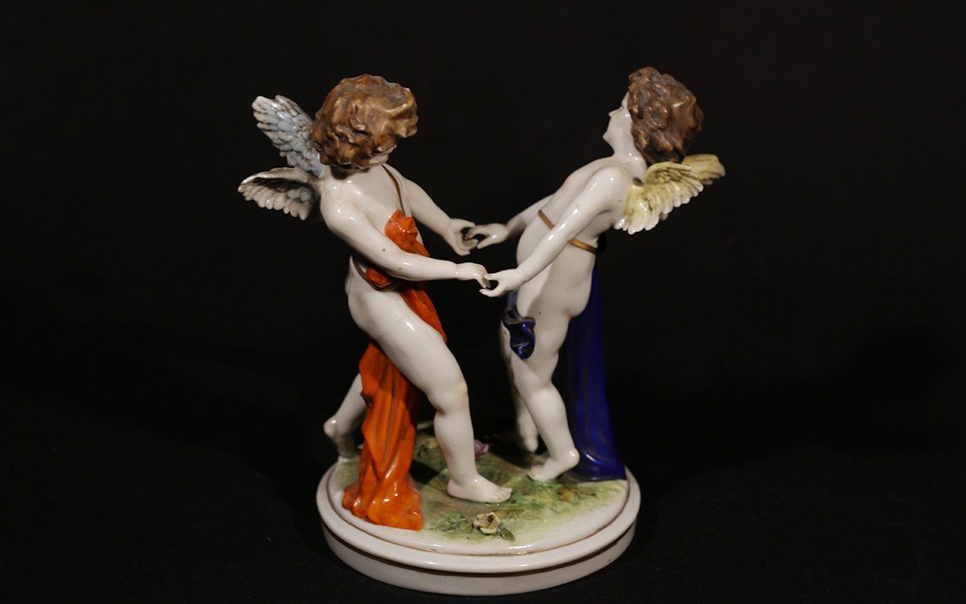 Pair Of Porcelain Angels, Saxony, 19th Century-photo-1