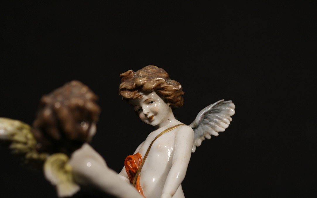 Pair Of Porcelain Angels, Saxony, 19th Century-photo-2