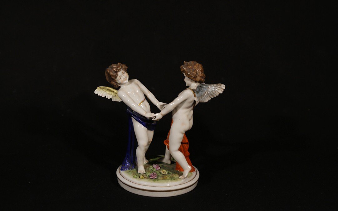 Pair Of Porcelain Angels, Saxony, 19th Century