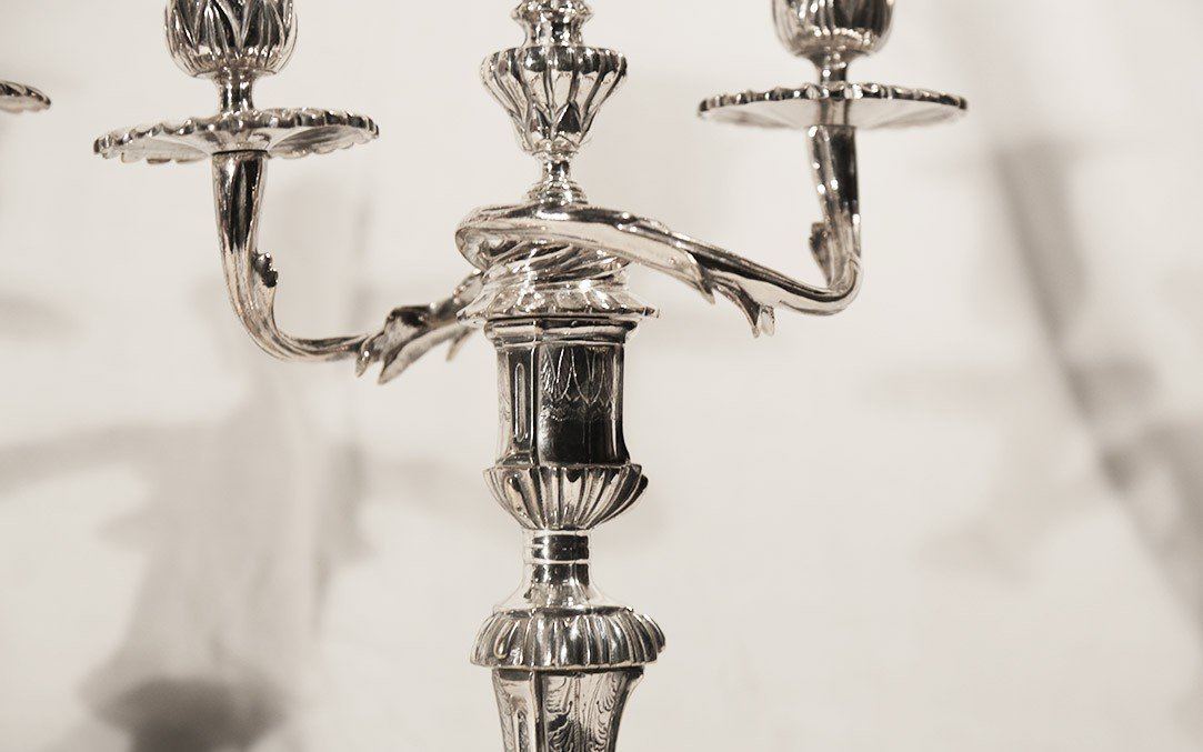 Pair Of Silver Metal Candelabras Transition XVIII-xixth Century-photo-4