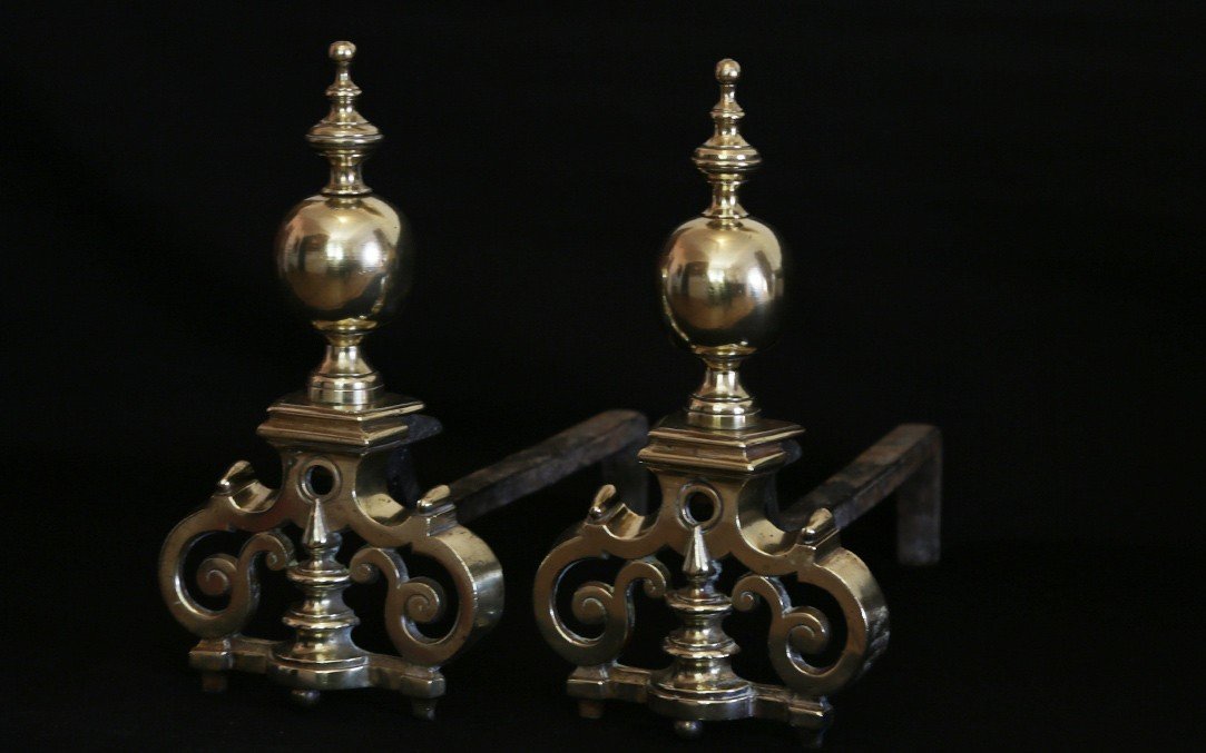 Pair Of Gilt Bronze Andirons, 18th Century -photo-2