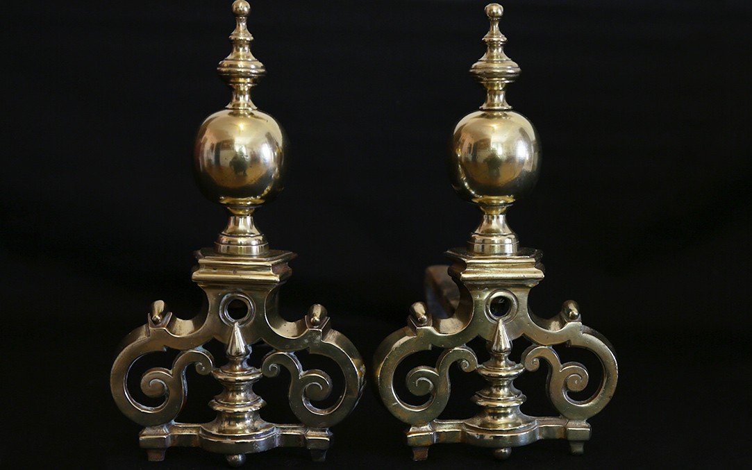 Pair Of Gilt Bronze Andirons, 18th Century -photo-3