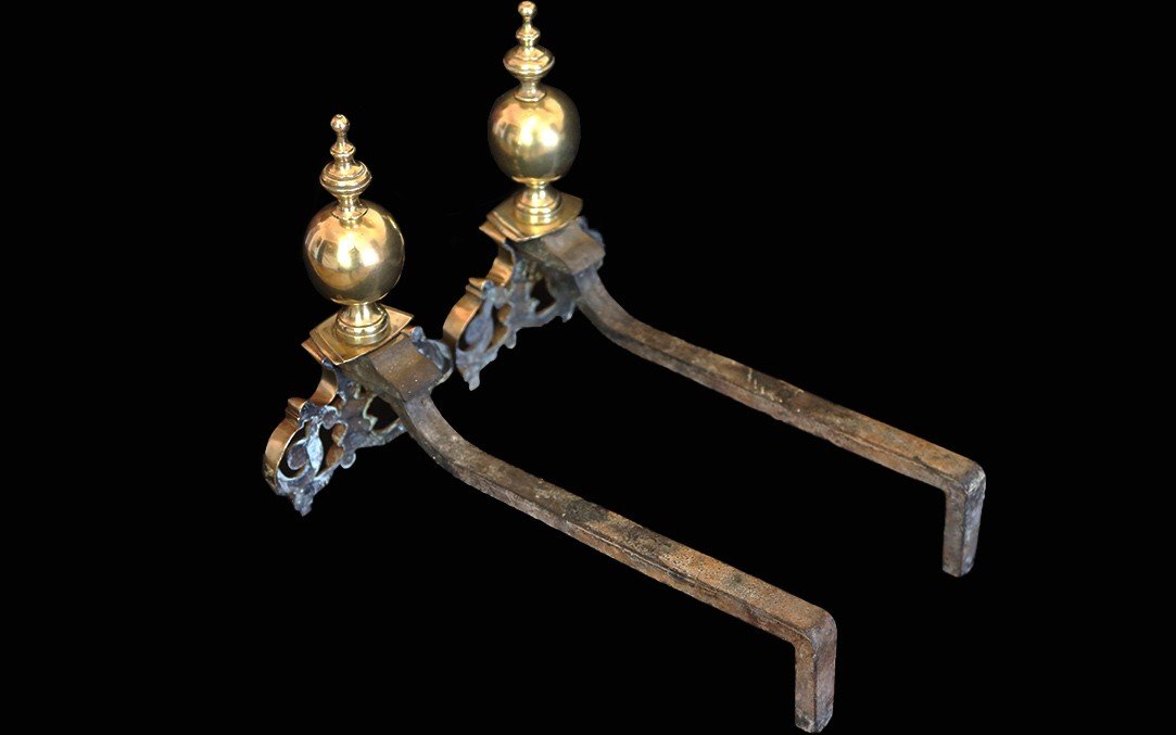 Pair Of Gilt Bronze Andirons, 18th Century -photo-4