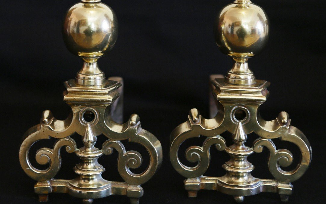 Pair Of Gilt Bronze Andirons, 18th Century -photo-1