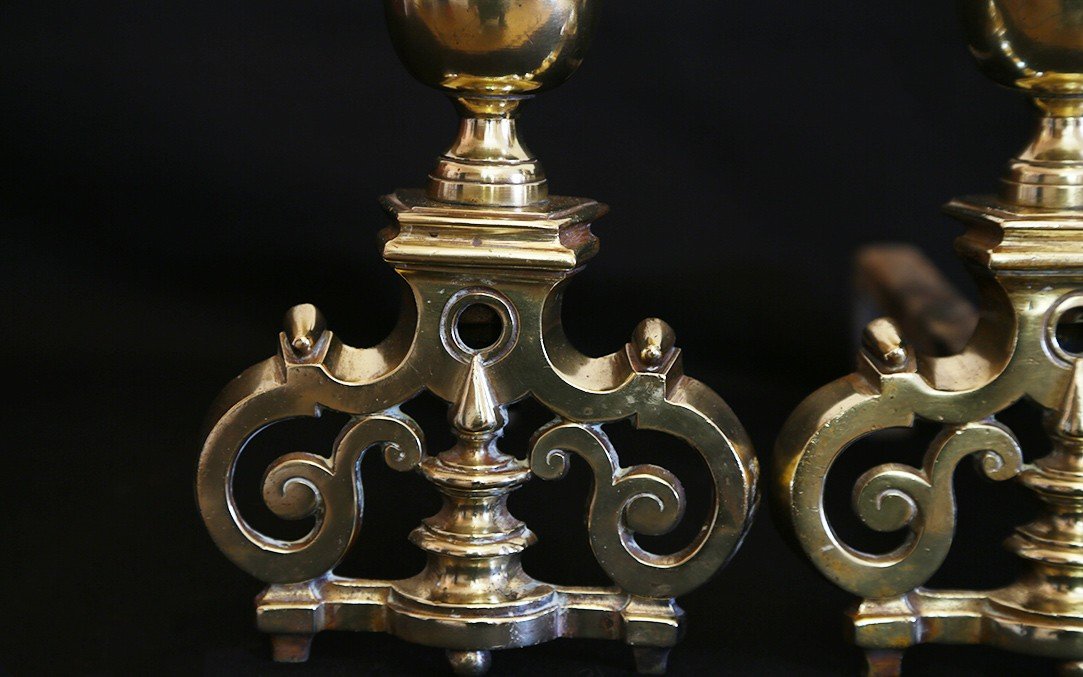 Pair Of Gilt Bronze Andirons, 18th Century -photo-2