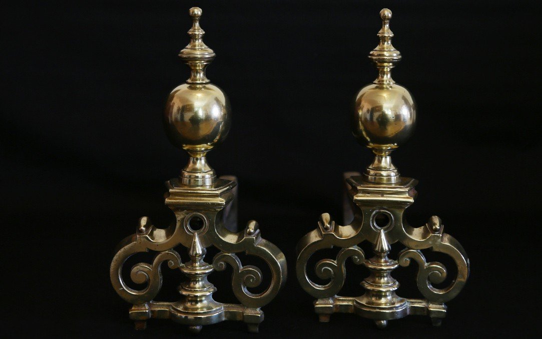 Pair Of Gilt Bronze Andirons, 18th Century 