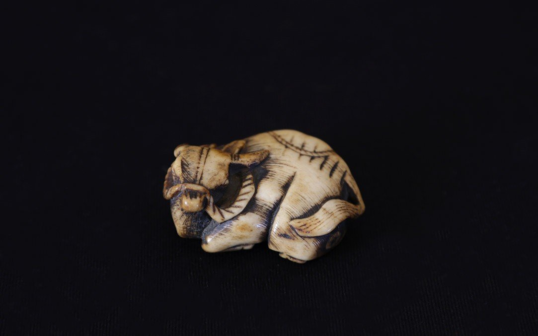 Netsuke, Rice Buffalo, Deer Antlers, 18th Century-photo-1