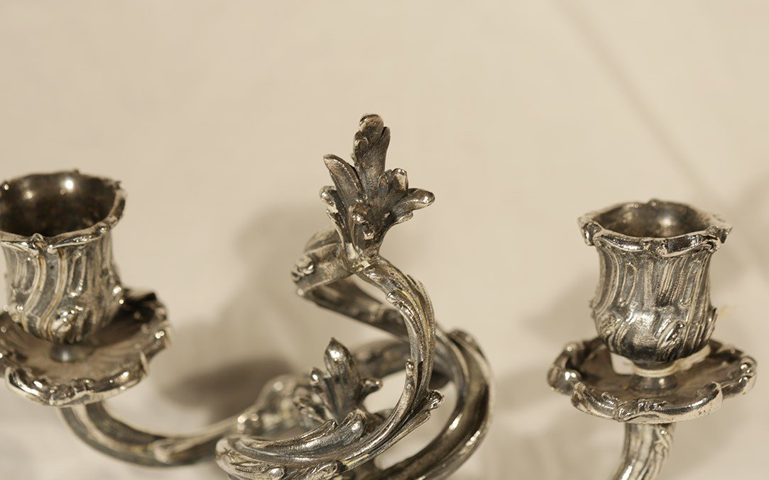 Silver Metal Candlesticks, Baroque, 19th Century -photo-2