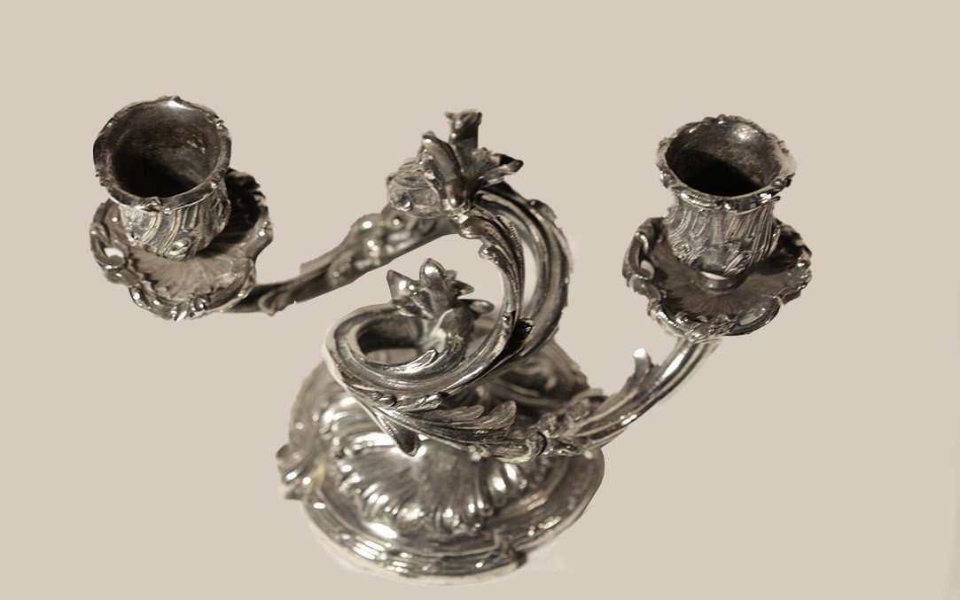 Silver Metal Candlesticks, Baroque, 19th Century -photo-3