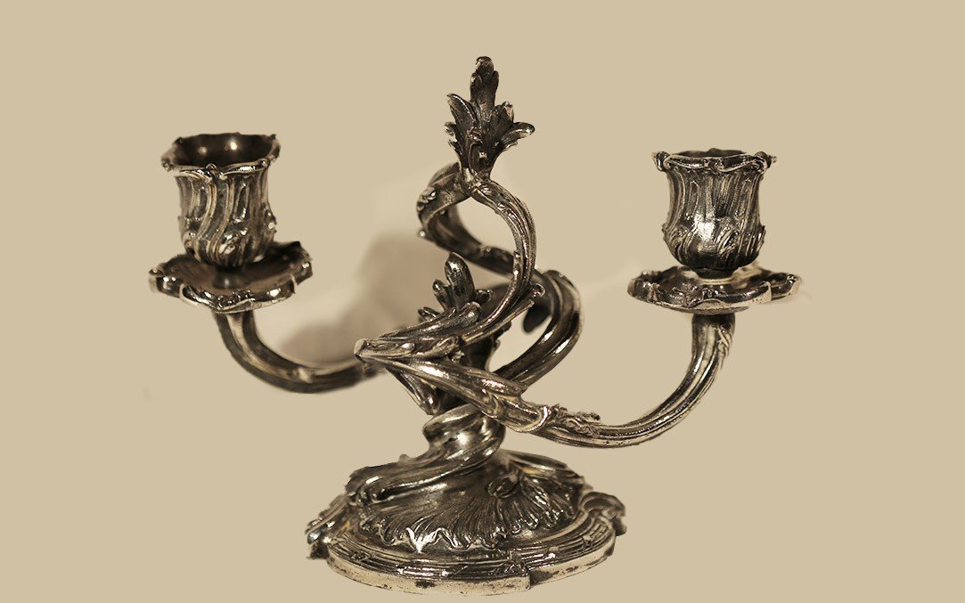 Silver Metal Candlesticks, Baroque, 19th Century 