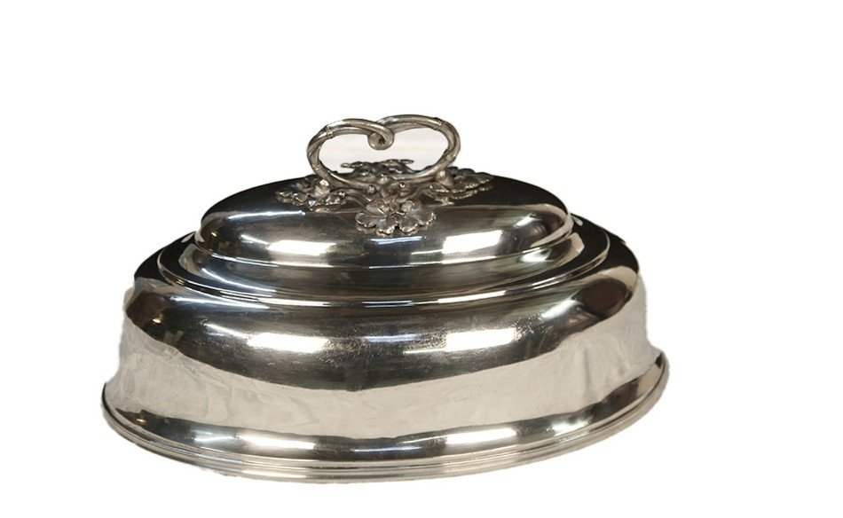 Table Bell / Dish Cover, Silver Metal 