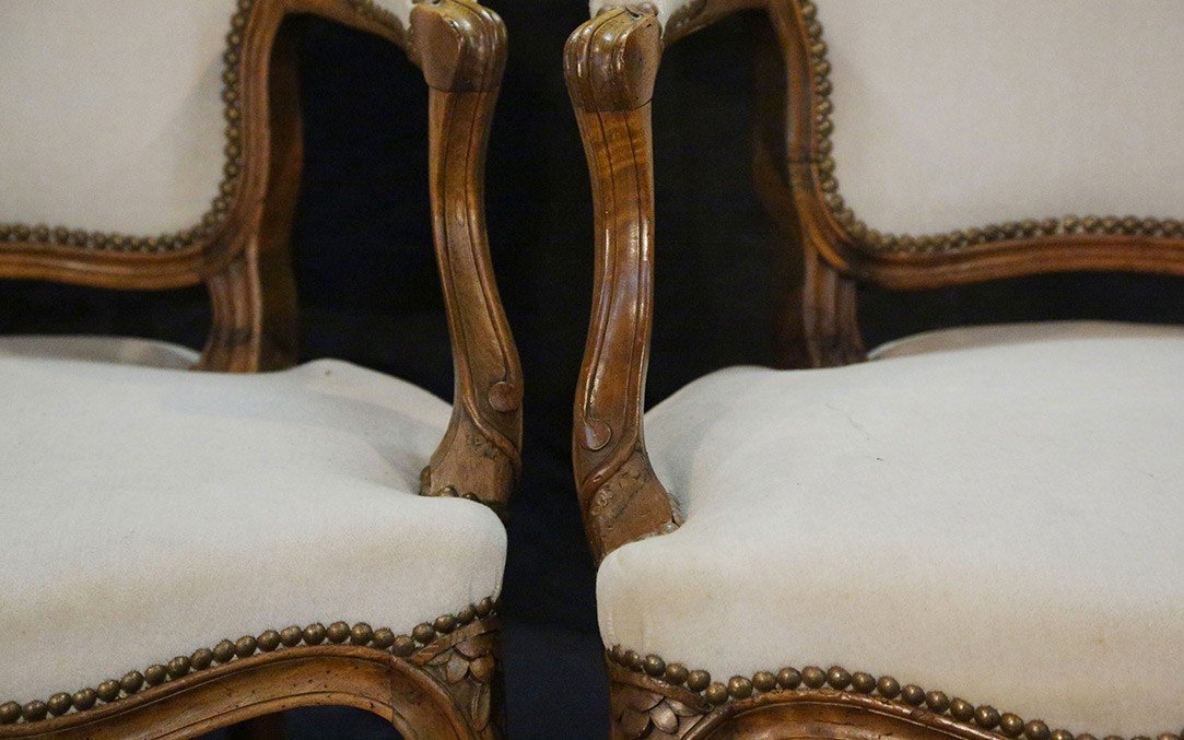 Pair Of Louis XV Cabriolets, Walnut, 18th Century-photo-2