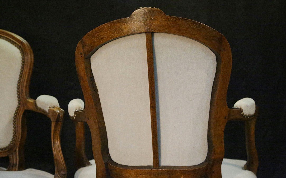 Pair Of Louis XV Cabriolets, Walnut, 18th Century-photo-4