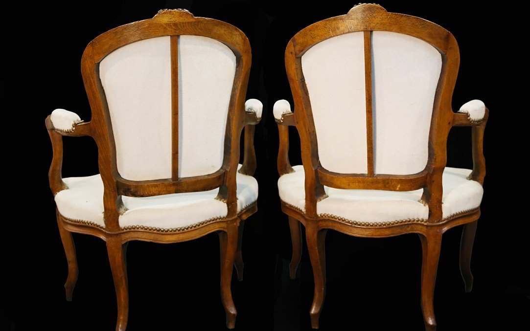 Pair Of Louis XV Cabriolets, Walnut, 18th Century-photo-2