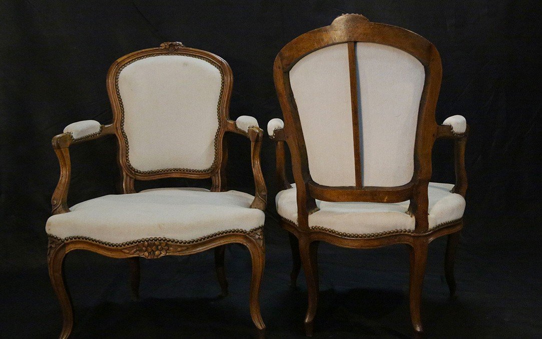 Pair Of Louis XV Cabriolets, Walnut, 18th Century-photo-4