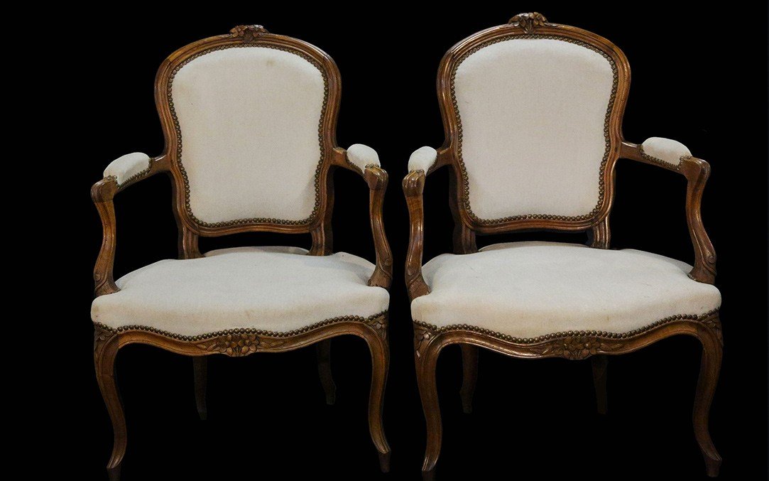 Pair Of Louis XV Cabriolets, Walnut, 18th Century-photo-6